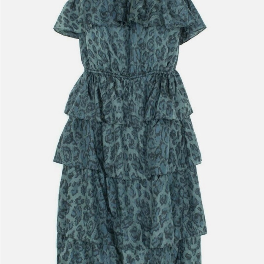 Blue Leopard Print Tiered Dress-size8 (nwt’s)